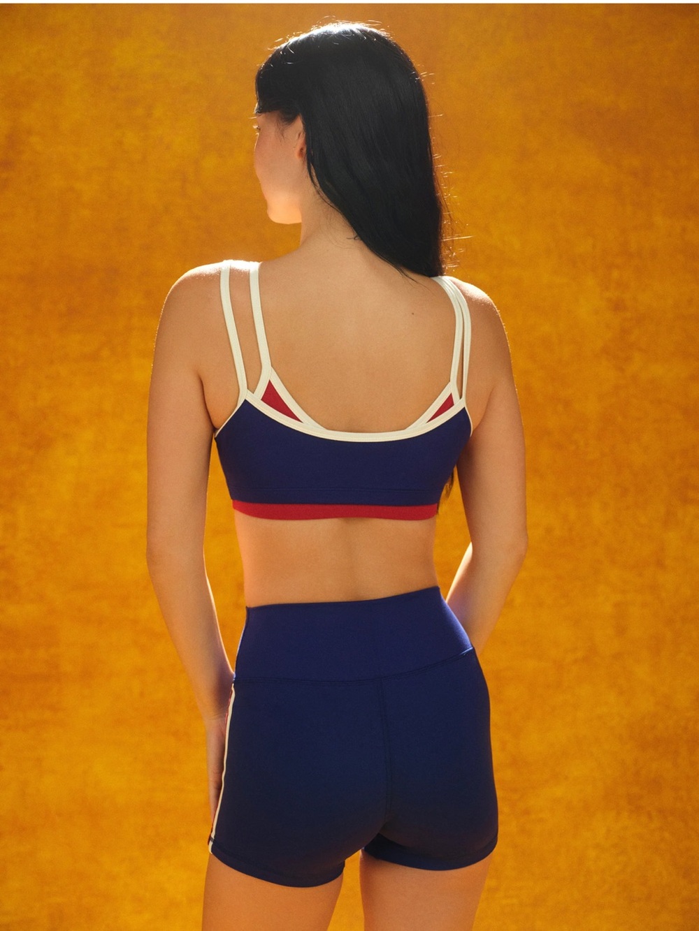 SET Active Navy Crop Sports Bralette with Cream & Red Trim - Picture 3 of 5